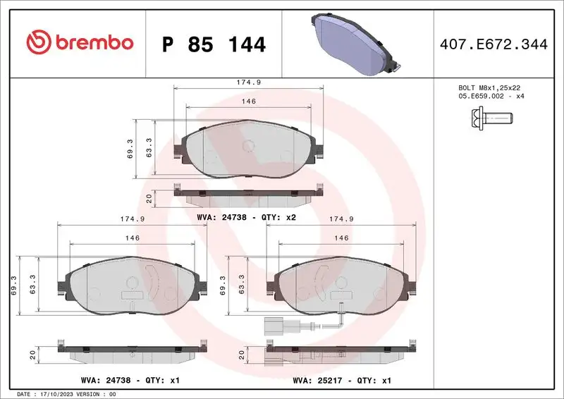 BREMBO P85144 Ön Fren Balatası resmi