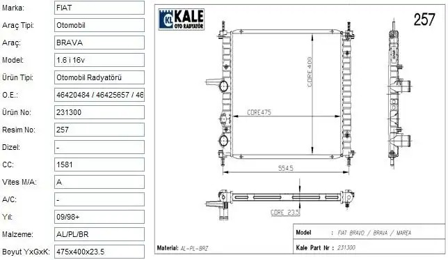 KALE 0130271PA Radyatör resmi
