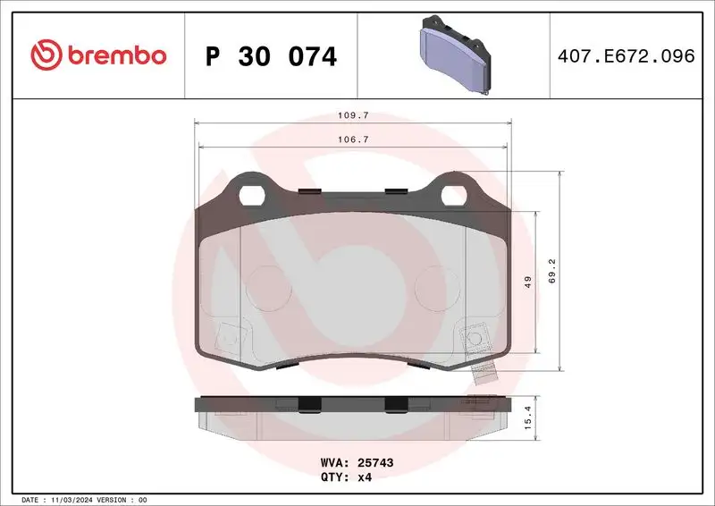 BREMBO P30074 Arka Fren Balatası resmi