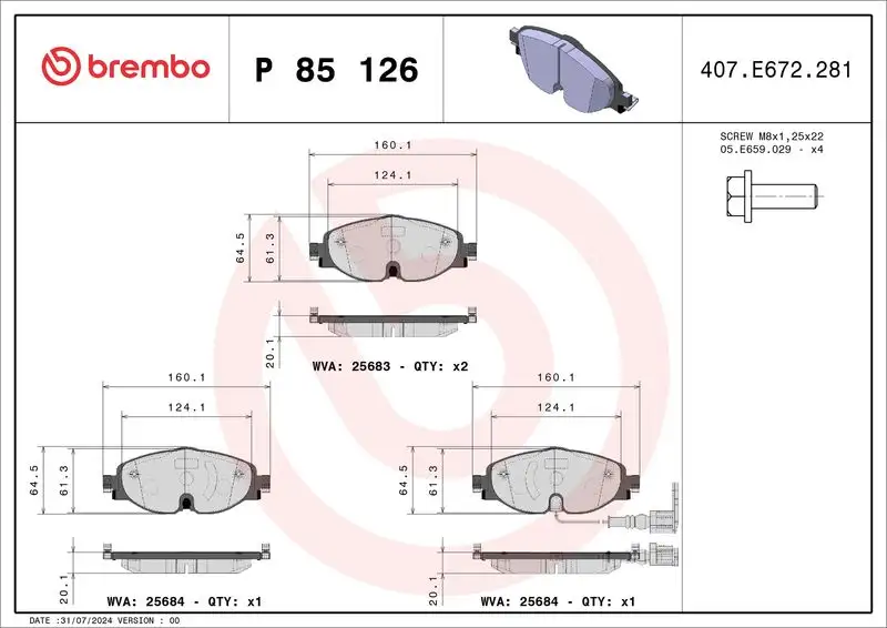 BREMBO P85126 Ön Fren Balatası resmi