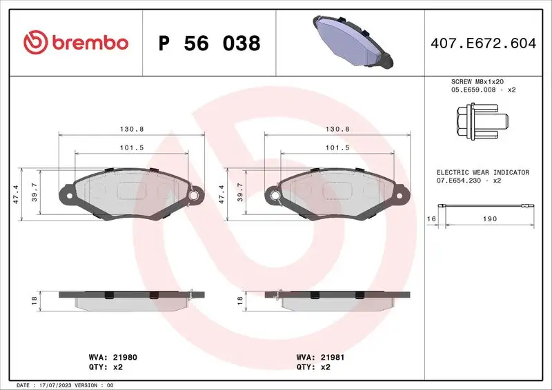 BREMBO P56038 Ön Fren Balatası resmi