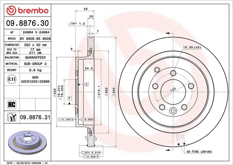 BREMBO 09.8876.31 Arka Fren Diski resmi