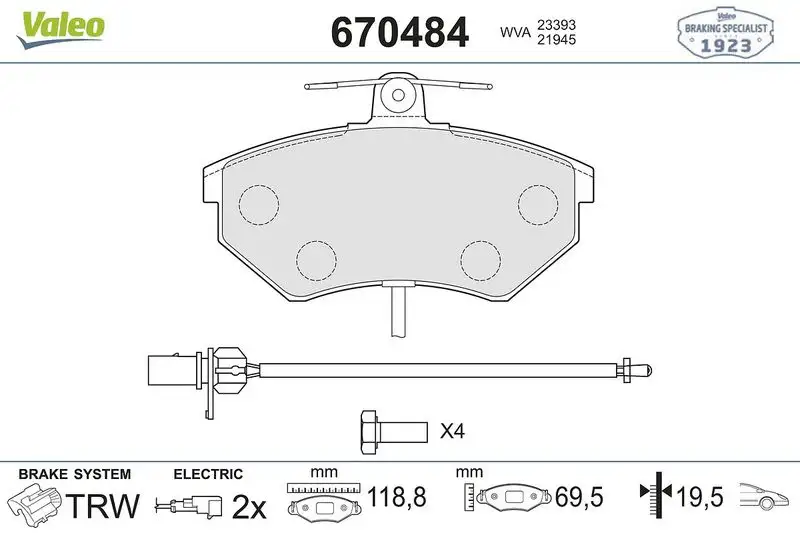 VALEO 670484 Ön Fren Balatası 8E0698151M resmi