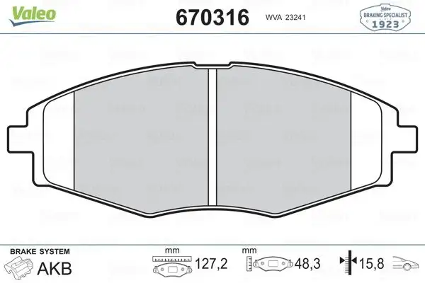 VALEO 670316 Ön Fren Balatası resmi