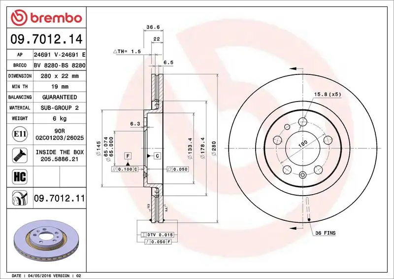 BREMBO 09.7012.14 Ön Fren Diski resmi
