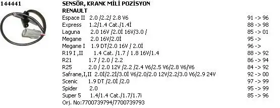 ÜNÜVAR 144441 Krank Sensörü 7700728637 resmi