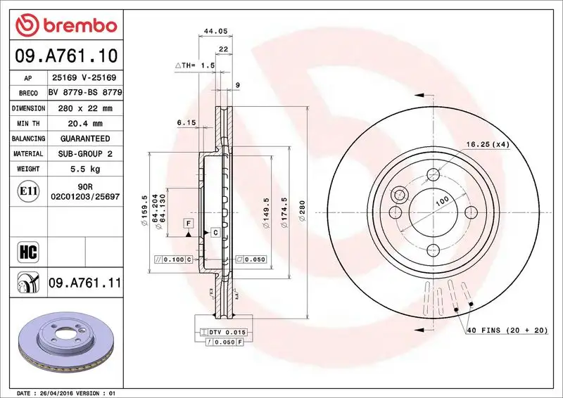 BREMBO 09.A761.11 Ön Fren Diski 34116858651 resmi