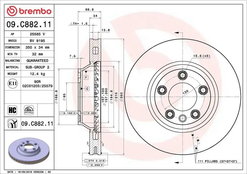 BREMBO 09.C882.11 Ön Fren Diski resmi