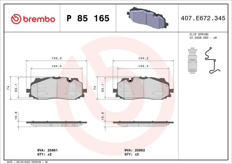 BREMBO P85165X Ön Fren Balatası resmi