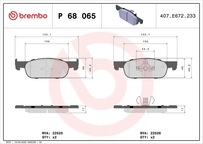 BREMBO P68065 Ön Fren Balatası 410605536R resmi