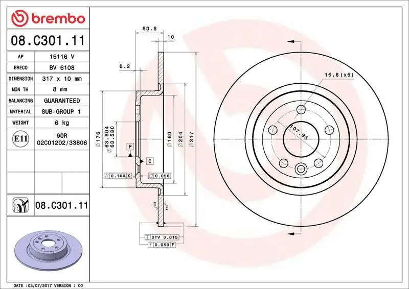 BREMBO 08.C301.11 Arka Fren Diski LR072016 resmi
