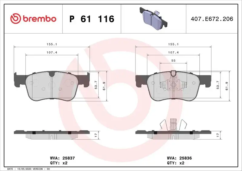 BREMBO P61116 Ön Fren Balatası resmi