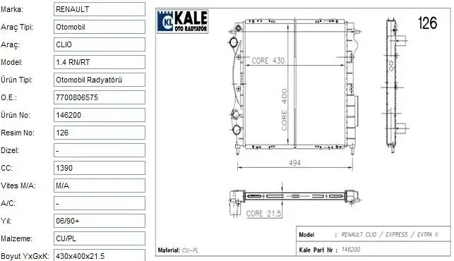 KALE 0533331PA Radyatör resmi
