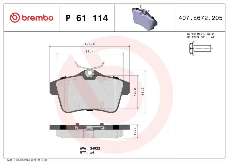 BREMBO P61114 Arka Fren Balatası resmi