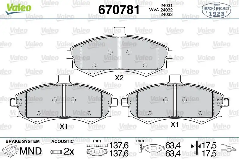 VALEO 670781 Ön Fren Balatası resmi