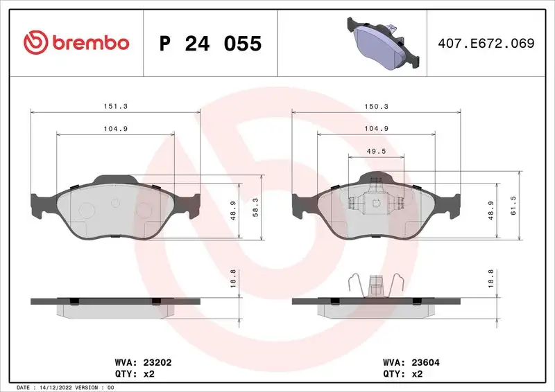 BREMBO P24055 Ön Fren Balatası resmi