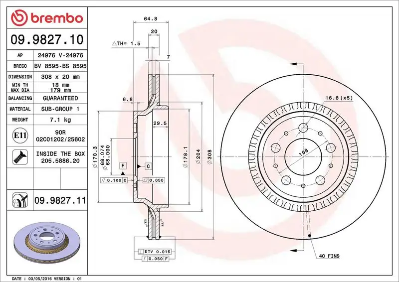 BREMBO 09.9827.11 Arka Fren Diski resmi