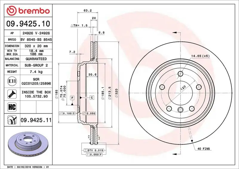 BREMBO 09.9425.11 Arka Fren Diski resmi