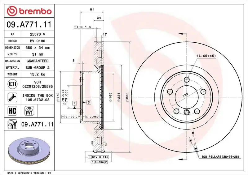 BREMBO 09.A771.11 Ön Fren Diski LR031845 resmi