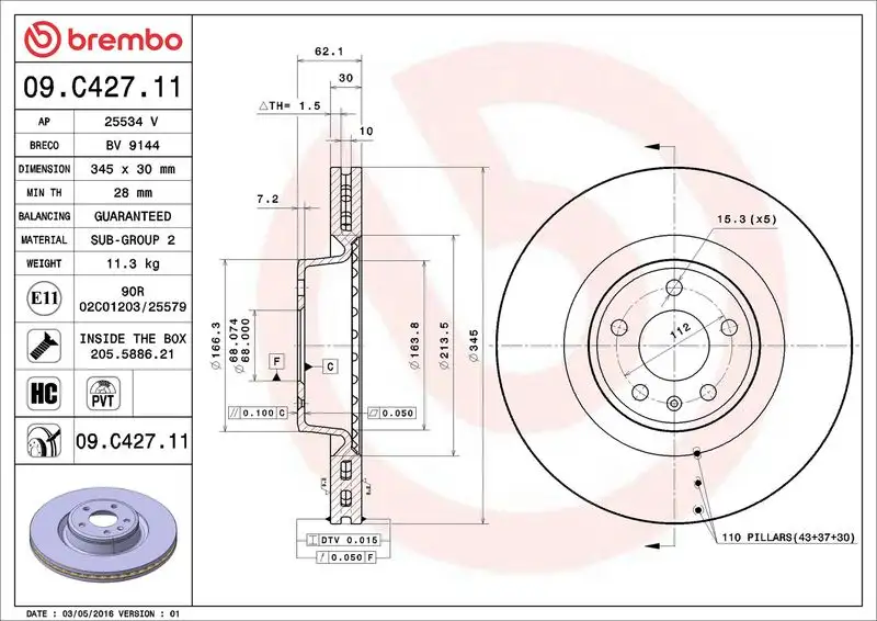 BREMBO 09.C427.11 Ön Fren Diski 4G0615301B resmi