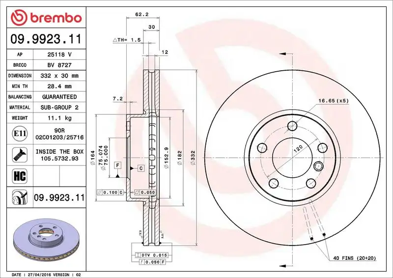 BREMBO 09.9923.11 Ön Fren Diski resmi