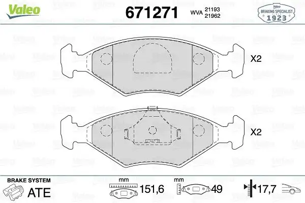 VALEO 671271 Ön Fren Balatası resmi