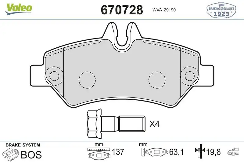 VALEO 670728 Arka Fren Balatası resmi