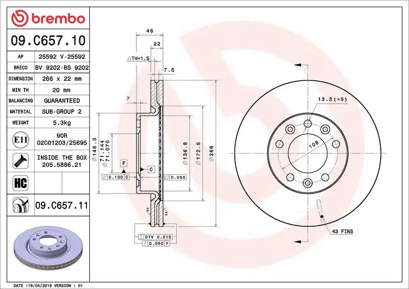 BREMBO 09.C657.11 Ön Fren Diski 1642761280 resmi