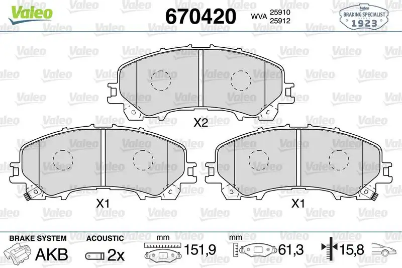 VALEO 670420 Ön Fren Balatası resmi