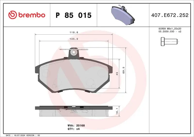 BREMBO P85015 Ön Fren Balatası resmi