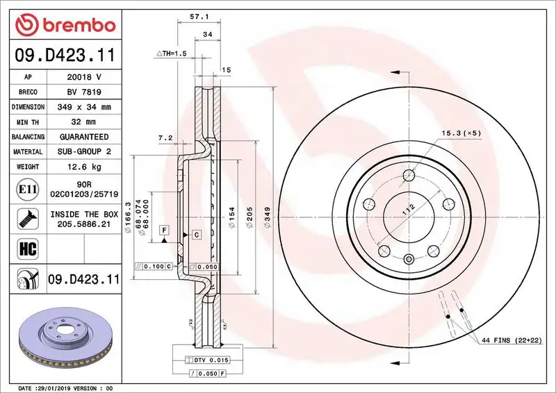 BREMBO 09.D423.11 Ön Fren Diski resmi
