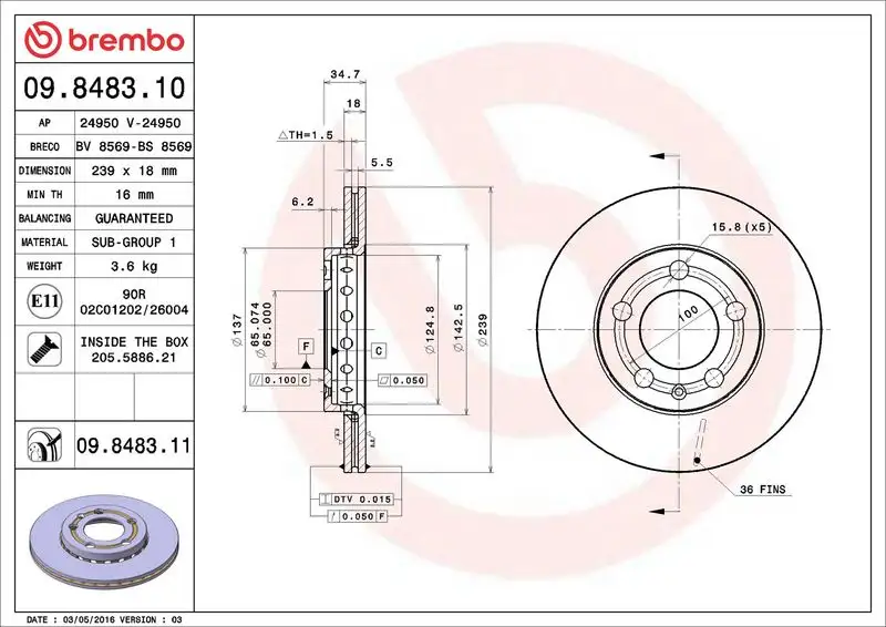 BREMBO 09.8483.11 Ön Fren Diski resmi