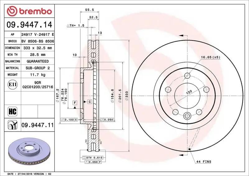 BREMBO 09.9447.11 Ön Fren Diski 7H0615301F resmi