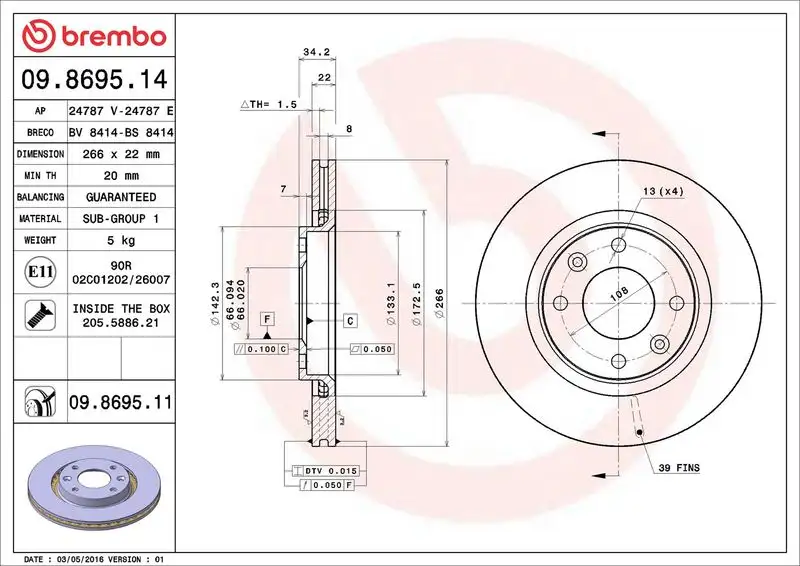 BREMBO 09.8695.11 Ön Fren Diski resmi