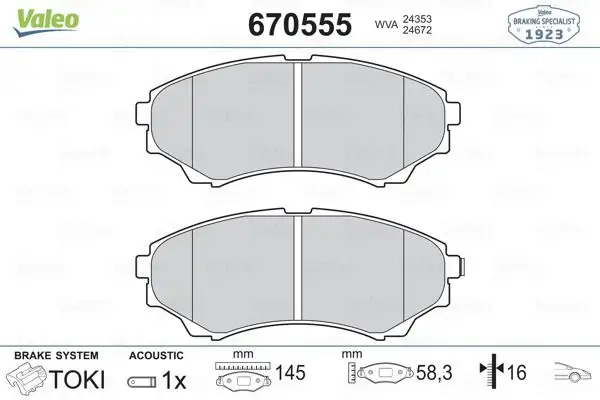 VALEO 670555 Ön Fren Balatası resmi