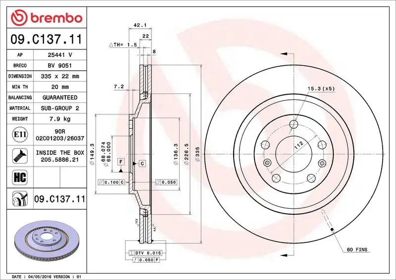BREMBO 09.C137.11 Fren Diski resmi