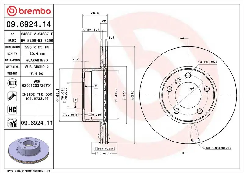 BREMBO 09.6924.11 Ön Fren Diski resmi