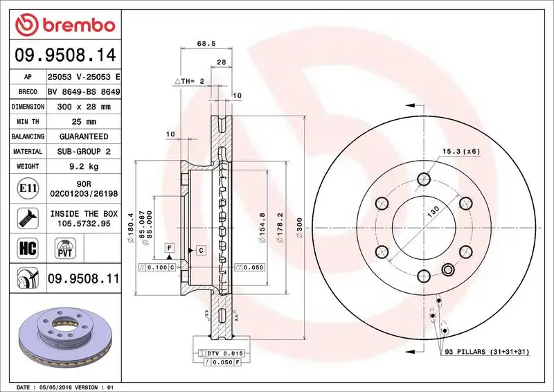 BREMBO 09.9508.11 Ön Fren Diski resmi