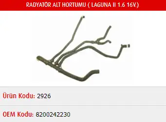 MASTER M2926 Radyatör Alt Hortumu 8200242230 resmi