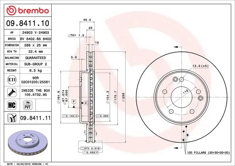 BREMBO 09.8411.11 Ön Fren Diski A2034210312 resmi