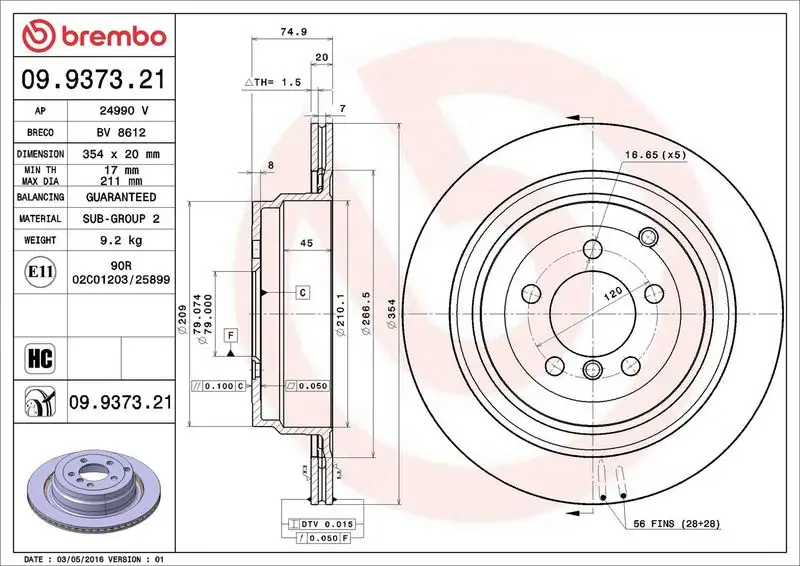 BREMBO 09.9373.21 Arka Fren Diski resmi