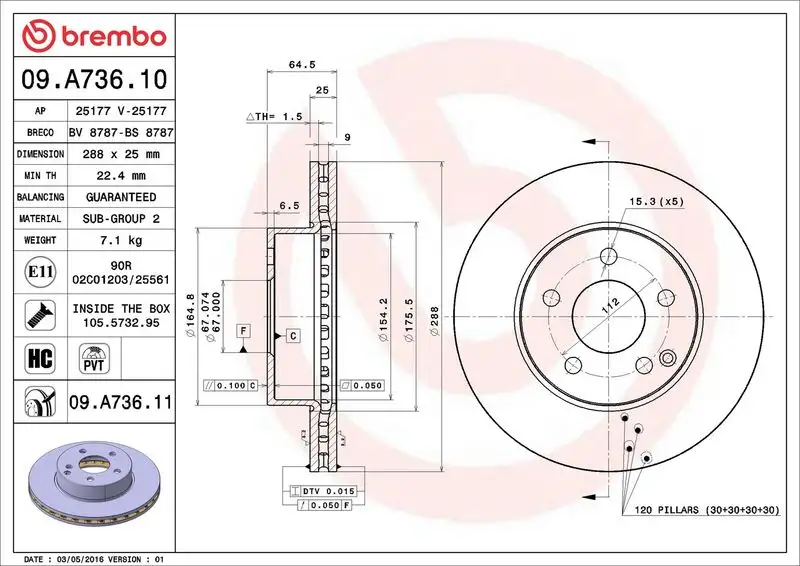 BREMBO 09.A736.11 Ön Fren Diski A2044210012 resmi