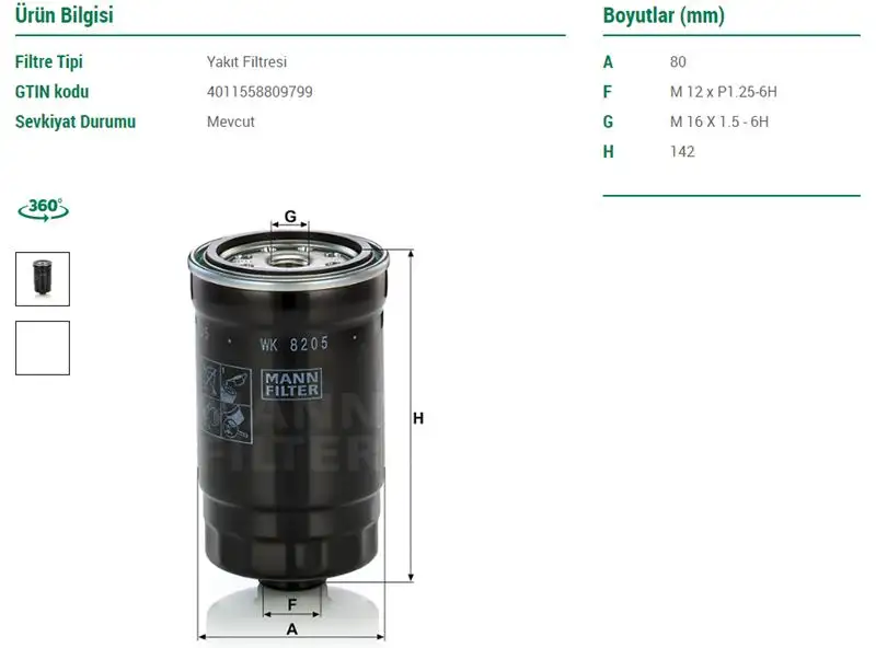 MANN WK8205 Yakıt Filtresi resmi