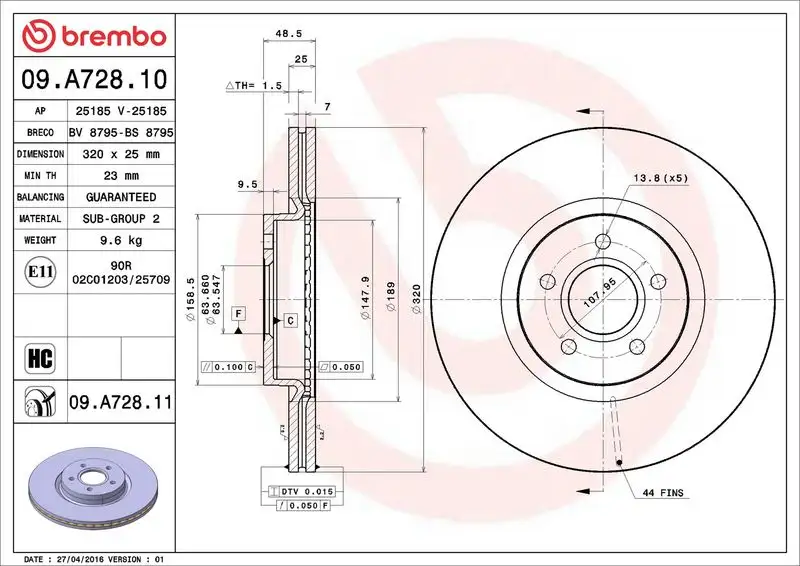 BREMBO 09.A728.11 Ön Fren Diski resmi