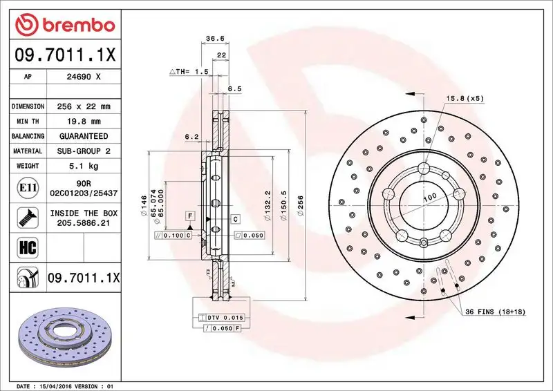 BREMBO 09.7011.1X Ön Fren Diski resmi