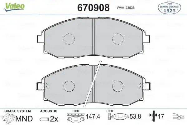 VALEO 670908 Ön Fren Balatası resmi