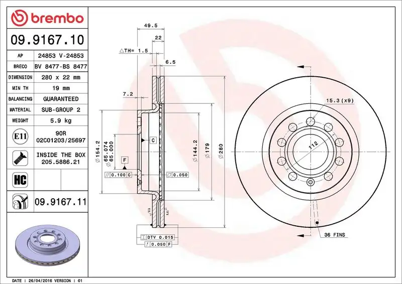 BREMBO 09.9167.10 Ön Fren Diski resmi