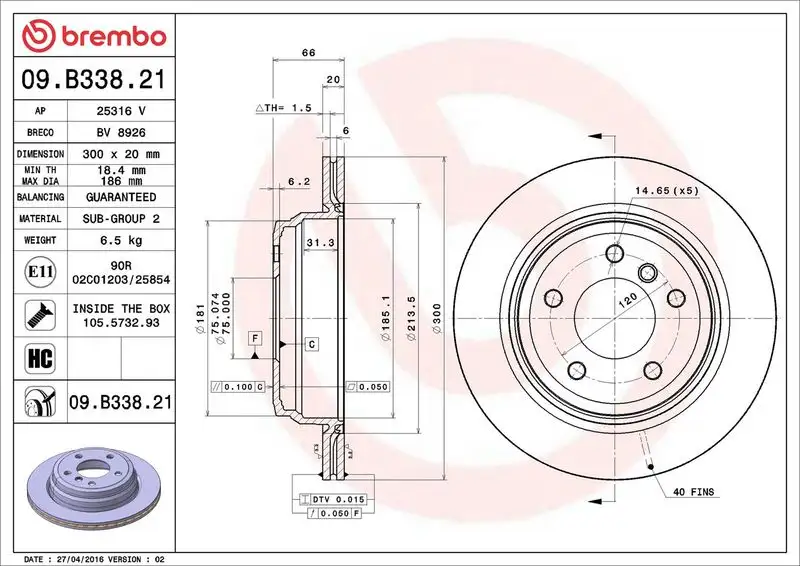 BREMBO 09.B338.21 Arka Fren Diski resmi