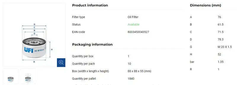 UFI 23.418.00 Yağ Filtresi resmi