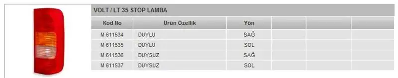 MARS 611535 Stop Lambası (Sol) 2D0945095 resmi